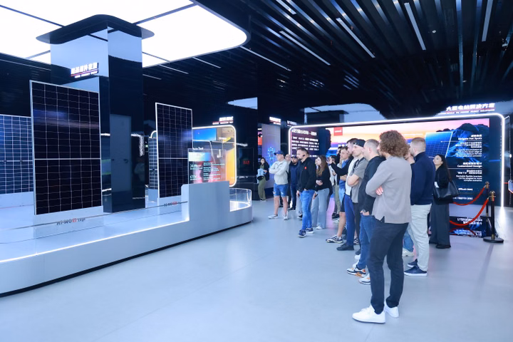 Polish partners visit LONGi's photovoltaic module manufacturing facility in Jiaxing, China.