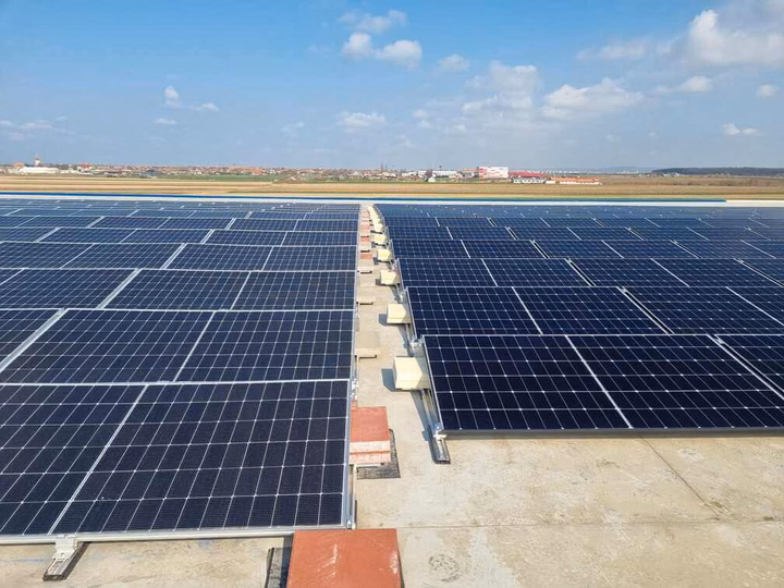 Solar panel installation on the roof of the Fresco Verde factory in Romania.