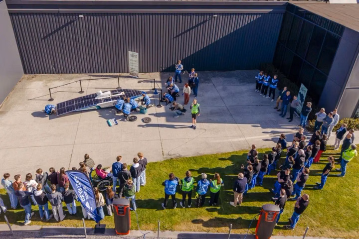 Innoptus Solar Team presenting the Infinite Apollo car during a Belgian road test.
