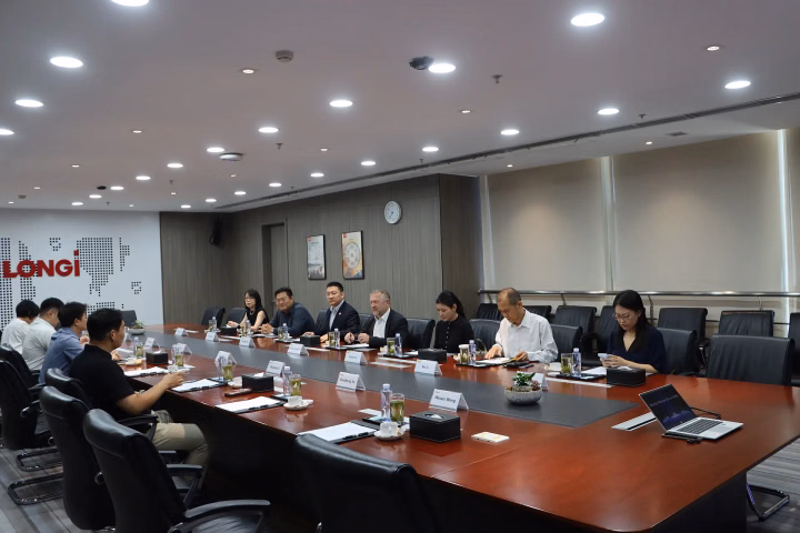 Representatives from DHL Group and LONGi Solar meeting during the signing of their renewable energy partnership.